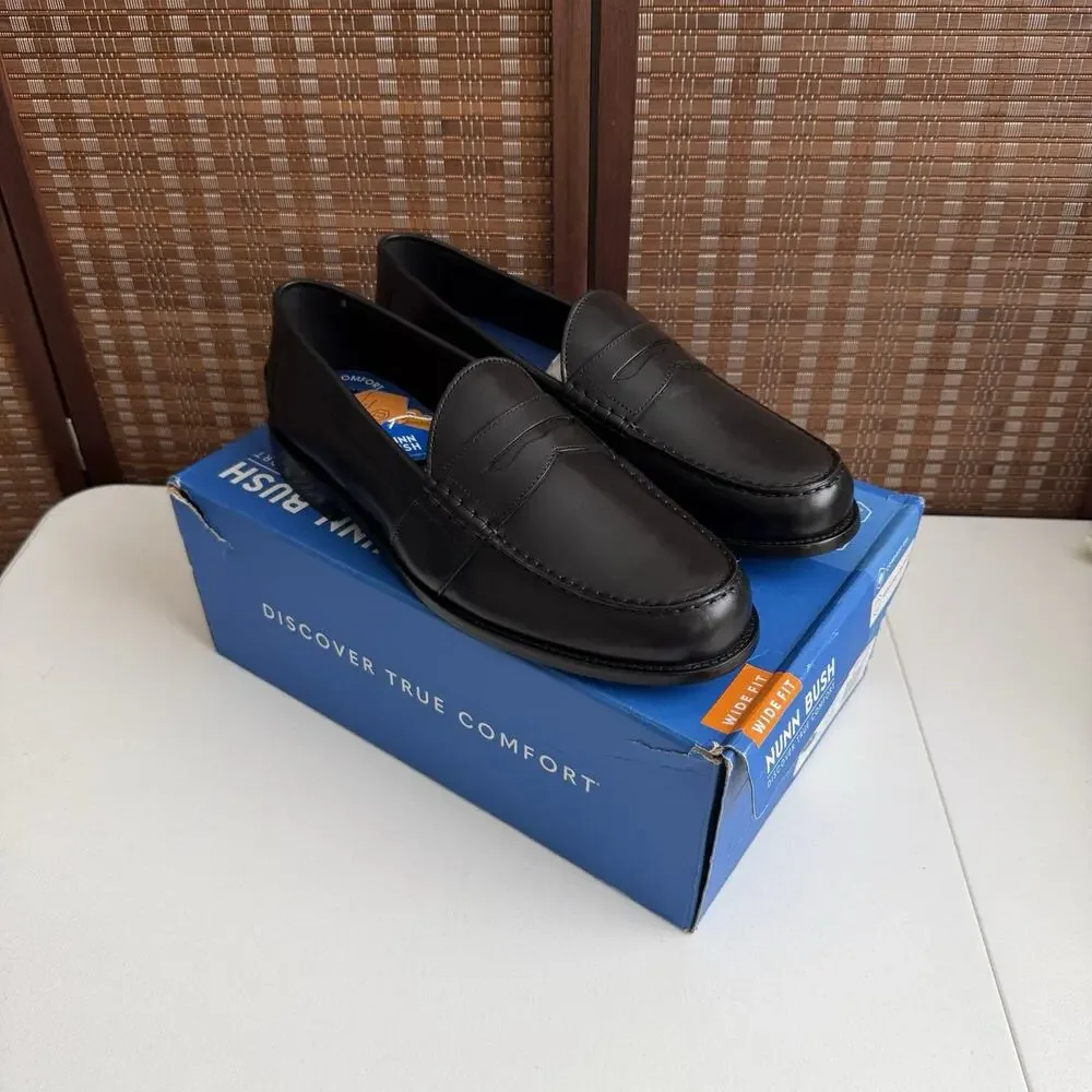 Nunn Bush Noah Men 12 W Black Leather Penny Loafers Dress Slip On Shoes